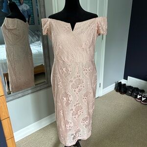 Le Chateau Blush Lace Off-Shoulder Midi Dress